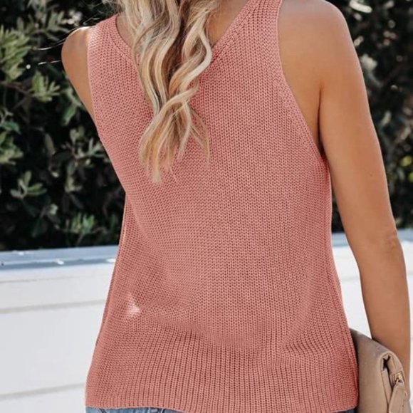 Women's Pink V-Neck Knitted Loose Fit Sleeveless Sweater XXL - Picture 4 of 7